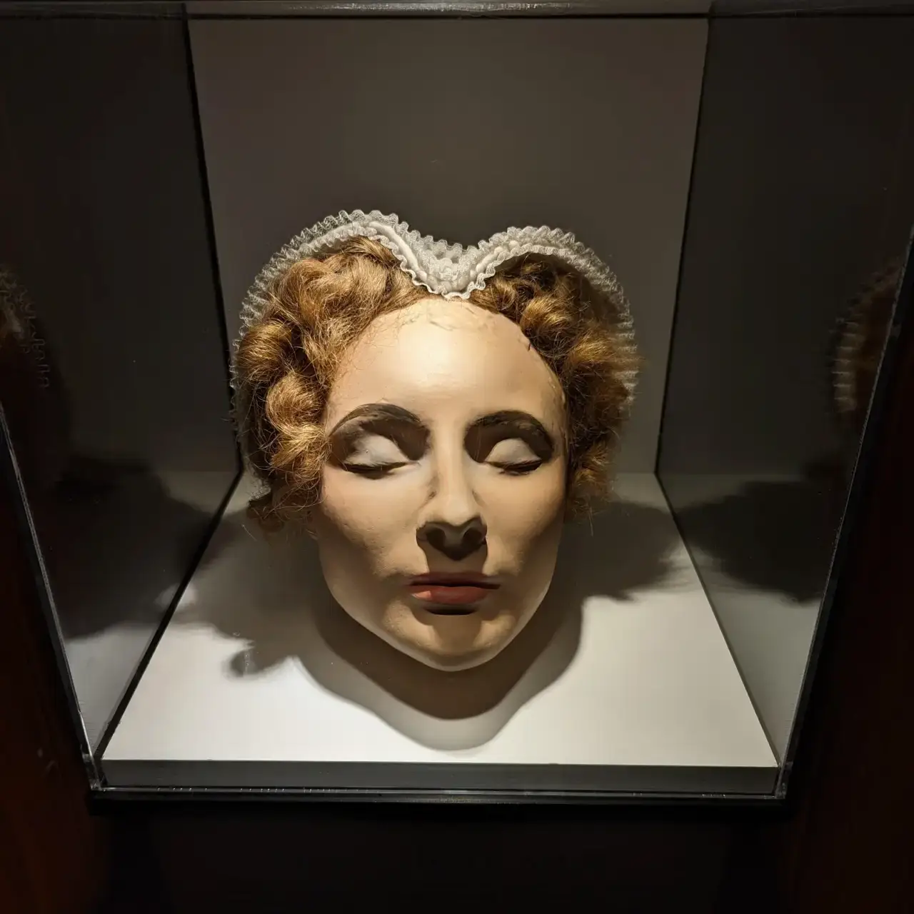 The wax death mask of Mark Queen of Scot.